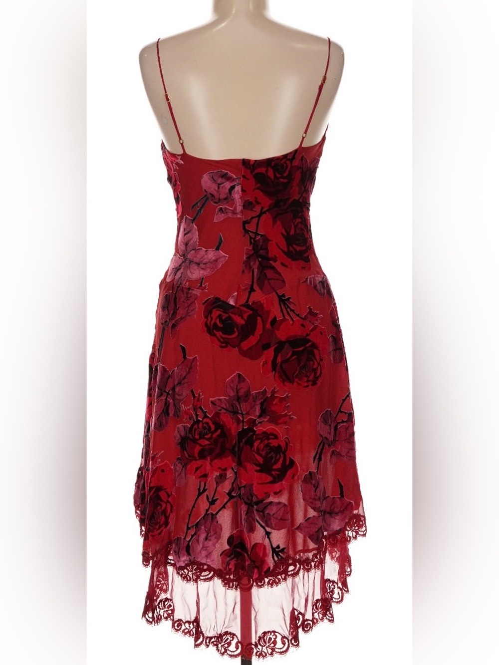 Vintage 90s y2k Betsey Johnson red velvet burnout rose lace dress - Picture 3 of 8